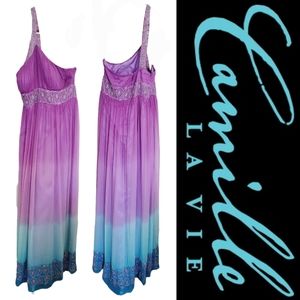 Camille La Vie Silk Ombre One Shoulder Beaded Gown